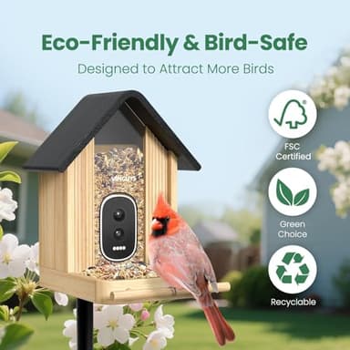 VINGUYS® Smart Bird Feeder with Camera, 2.5K UHD Bird Camera AI Identifies 11,000+ Bird's Species, Real-time Bird's Videos & Pictures, Solar Powered Wireless Outdoor, Ideal Gift for Dad - Image 3