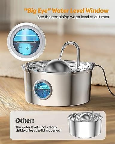 AONBOY Cat Water Fountain with Water Level Window, 108oz/3.2L Cat Fountain Stainless Steel, 6Filters + 3Sponge Filters, Faucet Shape Dog Water Fountain, Double Noise Reduction Design, Multi Filtration - Image 2