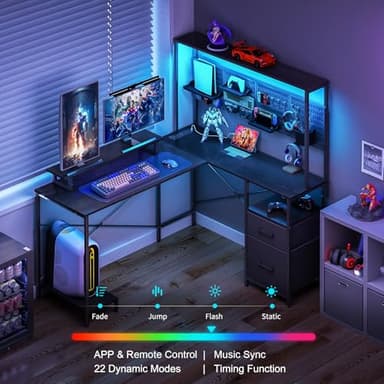 Yoobure L Shaped Desk with Pegboard, Reversible Computer Desk with Drawers & Storage Shelves, Gaming Desk with LED Lights & Power Outlets, Office Desk with Monitor Stand Corner Desk Home Office Desks - Image 3