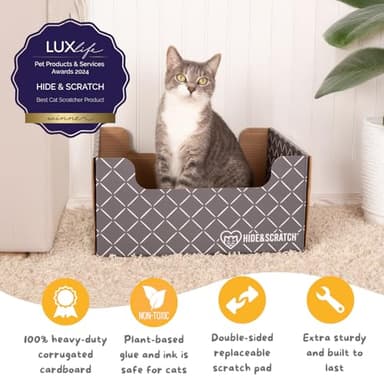 HIDE & SCRATCH Cardboard Cat Scratcher; Cat Scratcher Box and Bed with Refillable Double-Sided Cardboard Scratch Pad for Indoor Cats - Image 2