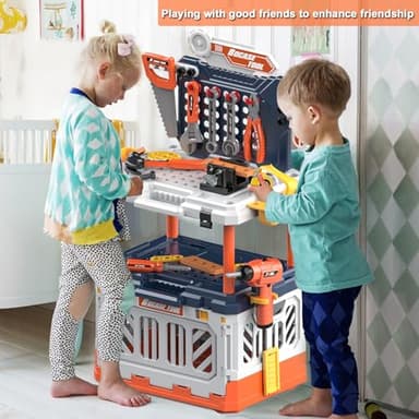 Kids Tool Bench - Toy Workbench with Storage Box,4 in 1 Kids Tool Set with Electric Drill Toy Tool Accessories 90pcs Pretend Play Construction Toy Educational Gift for Kids 3-5,4-8 - Image 6