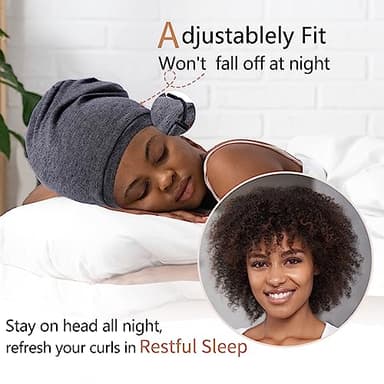 NICPOO 2 Pcs Adjustable Silk Satin Night Cap, Women's Men's Sleep Cap, Silk Lined Slouchy with Adjustable Strap, Curly Hair Head Scarf, Night Caps, Black+blue2 - Image 2