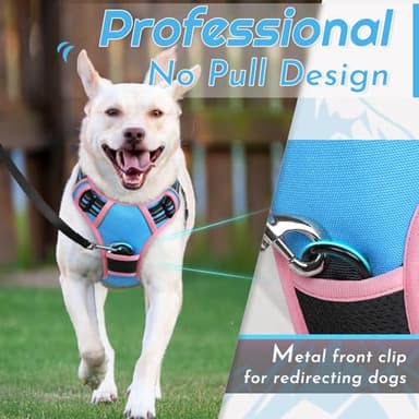 Eagloo Dog Harness for Large Dogs, No Pull Service Vest with Reflective Strips and Control Handle, Adjustable and Comfortable for Walking, No Choke Pet Harness with 2 Metal Rings, Pink & Blue, XL - Image 2