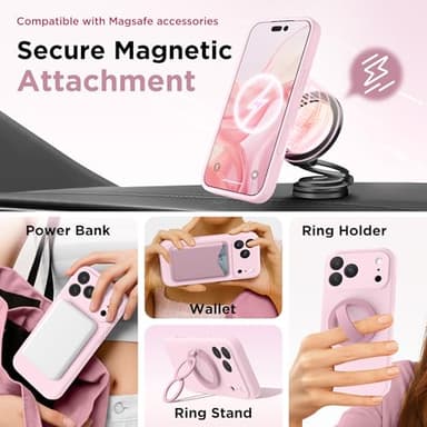 GolbinBox Magnetic for iPhone 17 Pro Max Case, Compatible with MagSafe, [Full Camera Protection] [Screen Protector], Silicone Shockproof Phone Cover with Anti-Scratch Microfiber Lining, Chalk Pink - Image 4