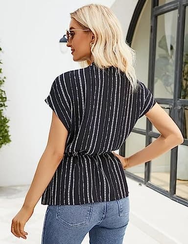 Womens Button Down Blouses Casual Peplum Summer Tops Dressy Chiffon Work Blouse Floral XL - Image 2