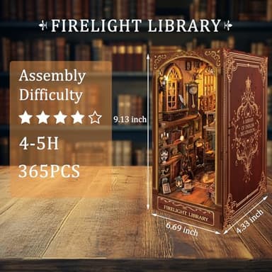 Firelight Library Book Nook, DIY Miniature House Puzzle for Magical Home Decor, 3D Bookshelf Decor for Adults, Teens, and Beginners - Image 4