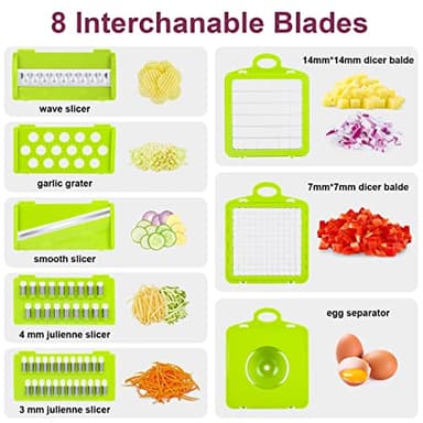 Vegetable Chopper Mandoline Slicer,Veggie Chopper, Multifunctional 10 in 1 Food Choppers, Kitchen Vegetable Slicer Dicer Cutter,Onion Mincer,Cheese,Colander Basket,Kitchen Gadgets (Gray/Green) (Grey) - Image 2