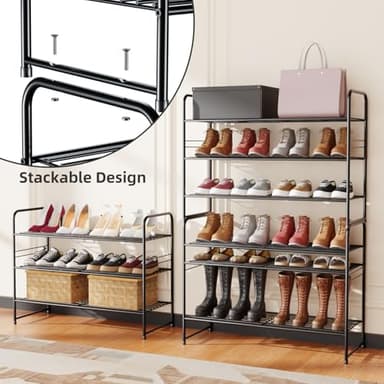 SUFAUY 3-Tier 33" Wide Shoe Rack, Closet Metal Shoe Rack Organizer Heavy Duty, Stackable, Black - Image 7