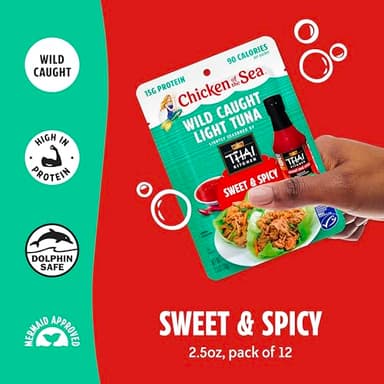 Chicken of the Sea Wild Caught Light Tuna, 2.5 oz. Packets (Box of 12), Sweet & Spicy Seasoning - Image 3