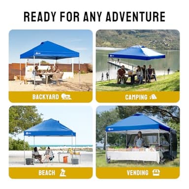 CROWN SHADES 10x10 Pop Up Canopy - Beach Tent with One Push Setup - Easy Outdoor Sun Shade for Events, Parties, Camping - Gazebo with STO-N-Go Cover Bag, Silver Coated Top, Blue - Image 5