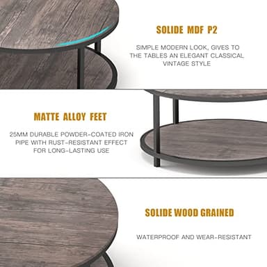 NSdirect Round Coffee Table,36" Coffee Table for Living Room,2-Tier Rustic Wood Desktop with Storage Shelf Modern Design Home Furniture(Light Walnut) - Image 8