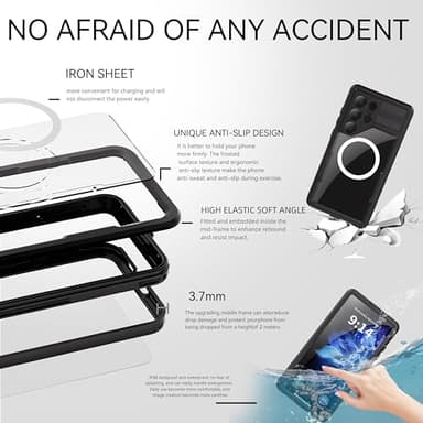 for Samsung Galaxy S25 Ultra Case, [Built-in Screen Protector] [IP68 Waterproof Dustproof] [Compatible with MagSafe] Rugged Full Body Underwater Protective Cover for Galaxy S25 Ultra 5G - Black - Image 3