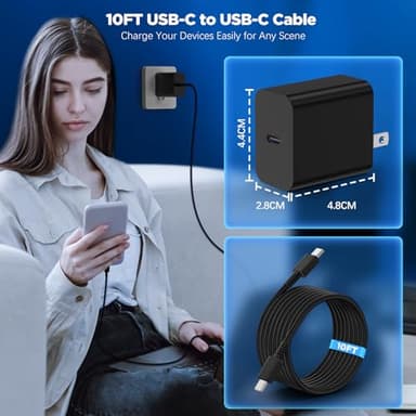 45W Super Fast Charging Block and Long USB C to C Cable 10ft, Type C Wall Plug and Android Phone Charger Cord for Samsung Galaxy S25/S24 Ultra/S23+/S22 Plus/S21/S20/Note 20/10/iPhone 17 16 15 Pro Max - Image 7