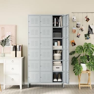 Letaya Metal Lockers for Employees-18 Door Storage Locker with Shelves and Lockable Steel Cabinet for School,Gym,Office,Staff (Grey, 18 Door) - Image 6