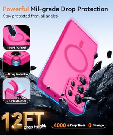 CANSHN Designed for Samsung Galaxy S25 Ultra Case (2025) [Full Camera Protection] [Compatible with Magsafe] Translucent Matte Back Protective Phone Cover, Hot Pink - Image 6