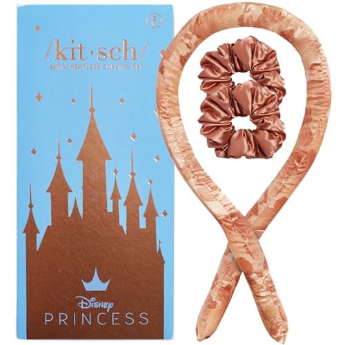 Disney & Kitsch Satin Heatless Hair Curler Set - Heatless Curls Overnight with Hair Curler & 2 Satin Scrunchies - Hair Curlers to Sleep in for Overnight Curls - Overnight Blowout Rods - Princess Party - Image 1
