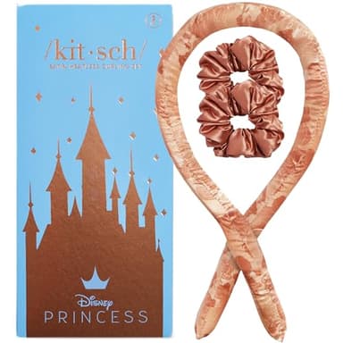 Disney & Kitsch Satin Heatless Hair Curler Set - Heatless Curls Overnight with Hair Curler & 2 Satin Scrunchies - Hair Curlers to Sleep in for Overnight Curls - Overnight Blowout Rods - Princess Party - Image 1