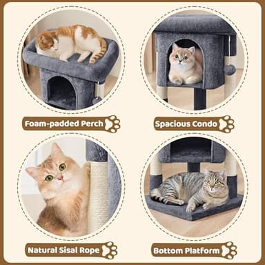 Yaheetech 23.5in Cat Tree Tower, Cat Condo with Sisal-Covered Scratching Posts, Cat House Activity Center Furniture for Kittens, Cats and Pets - Dark Gray - Image 4