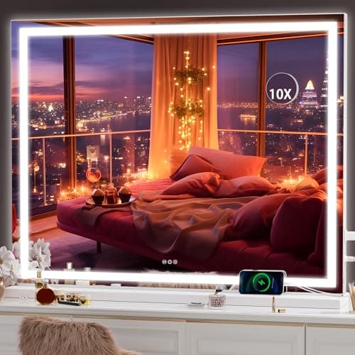 Hasipu Vanity Mirror with Lights, 40" x 30" LED Makeup Mirror, Lighted Makeup Mirror with Dimmable 3 Modes, Touch Screen Control Vanity Mirror Square White - Image 1