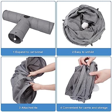 Ownpets Cat Tunnel, Extra Large 3 Way Collapsible Kitty Tunnel Cat Tube with Plush Ball & Feather Toy, Cat Play Tunnel for Large Cat, Kitten, Puppy, Rabbit(12 inches in Diameter) - Image 7