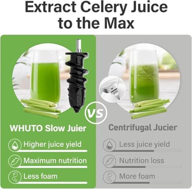 WHUTO Cold Press Juicers, Touch Screen Masticating Juicer Machines Easy to Clean, Stainless Steel Juicer Machines for Vegetable & Fruit, Juice Extractor with Quiet Motor & 2 Speed Modes, Black - Image 2