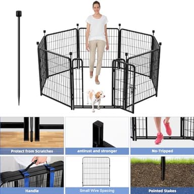 ADAVIN Metal Garden Fence with Gate, 36 in(H) 8 Panels Heavy Duty Iron Animal Barrier Fence, Indoor or Outdoor Dog Playpen, Camping Fence, No Dig Garden Border Fencing for Yard. Total 17.7 FT(L) - Image 2