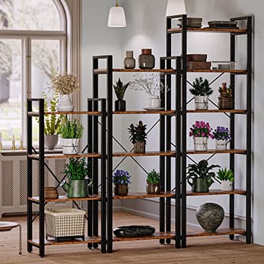 IRONCK Bookshelf 6-Tier Ladder Shelf 110lbs Display Shelf Vintage Industrial Style Bookcase for Home Office, Living Room - Image 7