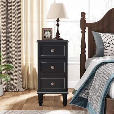 Tribesigns Solid Wood End Table, Fully Assembled Narrow Side Table with Drawers, Pre-Assembled Nightstand Slim Bedside Table for Small Spaces, Living Room, Bedroom, Black - Image 6