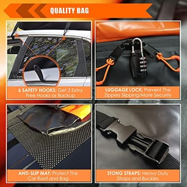 MeeFar Car Roof Bag XBEEK Rooftop top Cargo Carrier Bag 20 Cubic feet Waterproof for All Cars with/Without Rack, Includes Anti-Slip Mat, 10 Reinforced Straps, 6 Door Hooks, Luggage Lock - Image 5