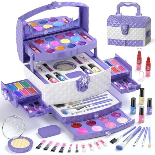 PERRYHOME Kids Makeup Set for Girl 56 Pcs Washable Real Cosmetic, Non-Toxic Frozen Toys Toddler Makeup Kit, Princess Dress up Christmas & Birthday Girl Gift for 3 4 5 6 7 8 9 10 11 12 Year Old Girls - Image 1