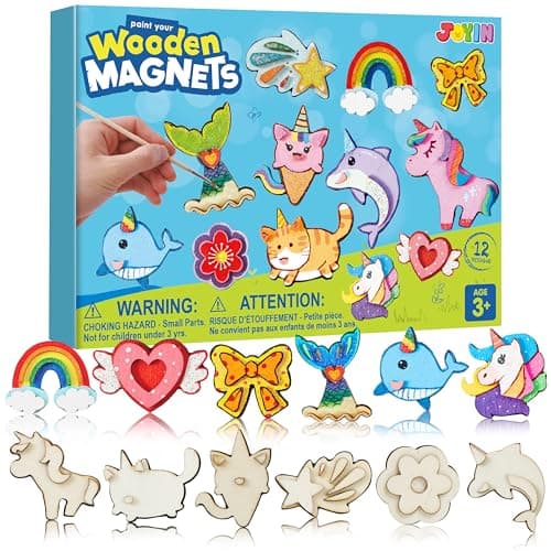 JOYIN 12 pcs Fantasy Wooden Magnets, Kids Unicorn Painting Craft, Spring and Rainy Day Activities School Art Projects, Toys for Kids Aged 3+ Birthday Easter - Image 1