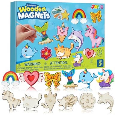 JOYIN 12 pcs Fantasy Wooden Magnets, Kids Unicorn Painting Craft, Spring and Rainy Day Activities School Art Projects, Toys for Kids Aged 3+ Birthday Easter - Image 1