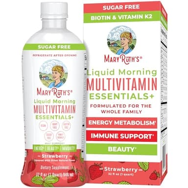 MaryRuth Organics Liquid Morning Multivitamin Essentials+ | Vitamin A C D E B6 B12 Biotin Zinc | Men's & Women's | Immune Support | Beauty | Sugar Free | Vitamins for Ages 1+ | Vegan | 32 Fl Oz - Image 1