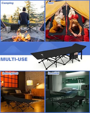 Sportneer Camping Cot: 1200D Double Layer Oxford Foldable Camping Cots for Adults - Heavy Duty Cots for Camping Travel Tent Day Outdoor & Home Guest, Camping Cots with Carry Bag & 2 Side Pockets - Image 6