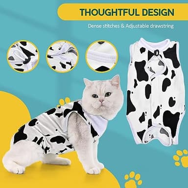 Avont Cat Recovery Suit - Kitten Onesie for Cats After Surgery, Cone of Shame Alternative Surgical Spay Suit for Female Cat, Post-Surgery or Skin Diseases Protection -Cow(L) - Image 5