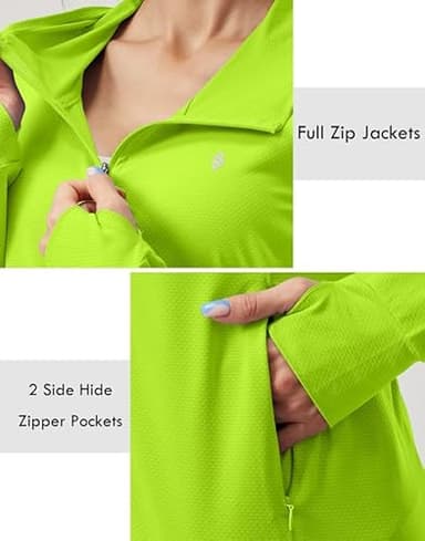 Soothfeel Women's UPF 50+ Sun Protection Hoodie Jacket Lightweight Long Sleeve Sun Shirt for Women with Pocket Hiking Outdoor(Fluorescent Green, Small) - Image 4