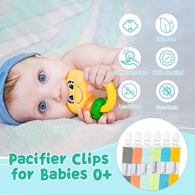 Babygoal Neutral Pacifier Clips, 6 Pack Paci Holder Clips for Boys and Girls Fits for Most Baby Pacifier, Binky Styles,Teethers and Toys 6PS10 - Image 2
