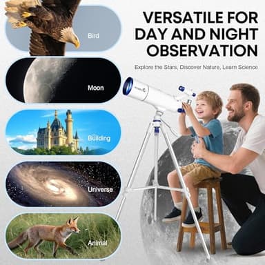 HUGERSTAR Telescope for Adults High Powered, 90mm Aperture 550mm Portable Refractor Telescope for Kids & Astronomy Beginners, Professional Telescopes with Tripod, Phone Adapter, Moon Filter, Carry Bag - Image 7