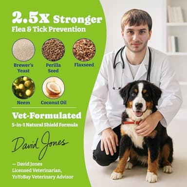 YoYoBay Flea & Tick Prevention for Dogs Chewables, Natural Dog Flea and Tick Control Treatment, Oral Flea Pills, Dogs Supplement, Natural Shield 5-in-1 Protection, Beef & Carrot Flavor, 180 Soft Chews - Image 2