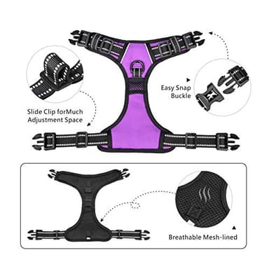PoyPet 2019 Upgraded No Pull Dog Harness with 4 Snap Buckles, Reflective with Front & Back 2 Leash Hooks and an Easy Control Handle [NO Need Go Over Dog’s Head](Purple,L) - Image 4