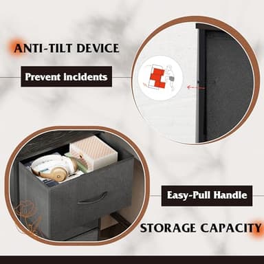 WLIVE Dresser with 3 Drawers, Fabric Nightstand, Organizer Unit, Storage Dresser for Bedroom, Hallway, Entryway, Closets, Sturdy Steel Frame, Wood Top, Easy Pull Handle, Charcoal Black - Image 6