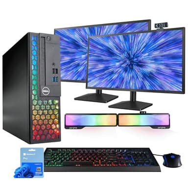 Dell Optiplex Computer PC w/RGB Lighting | Windows 11 Pro | Intel Core i5-9500 | 16GB RAM 500GB SSD | New Dual 24" LCDs | Office Bundle | 5G WiFi + BT (Renewed) - Image 1