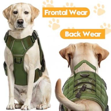 Heavy-Duty Tactical Dog Harness for Large Dogs, No Pull Adjustable Reflective Pet Vest with Molle System, K9 Military-Grade Control for Service Training, Outdoor & 10+ Breeds, Green, Small - Image 7