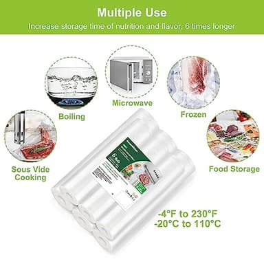 Bonsenkitchen Vacuum Sealer Rolls Bags, 6 Pack 3 Rolls 11" x 20' + 3 Rolls 8" x 20' Commercial Grade BPA Free Bag Rolls, Durable Customized Size Food Vac Bags for Storage and Sous Vide Cooking VB3211 - Image 4
