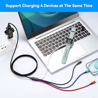 4 in 1 Multi Charging Cable for Apple Watch Charger/iPhone 17 Charger/Lightning/Micro,USB C Charging Cable Cord,Vacation Camping Essentials,Portable Designed for iWatch & iPhone Series,Galaxy-4Ft - Image 8