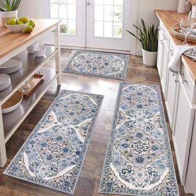 HEBE Farmhouse Kitchen Rugs Sets of 3 Non Slip Washable Boho Kitchen Rugs and Mats for Floor Kitchen Runner Rug Floor Carpet for Kitchen, Laundry, Hallways - Image 6