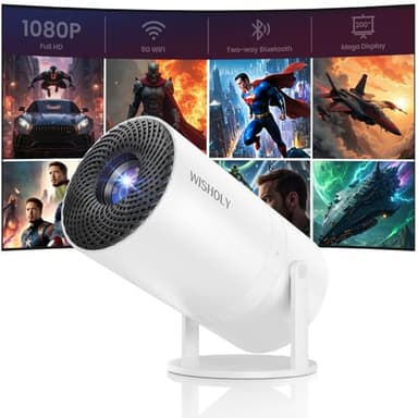 WISHOLY Mini Projector with WiFi and Bluetooth, Portable Movie Projector with 180° Rotatable, 1080P HD Supported, Auto Vertical Keystone, Compatible with Smartphone, TV Stick, Laptop, HDMI, USB - Image 1