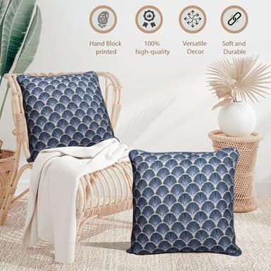 Ridhi Sky Shell Print Print Cotton Throw Pillow Covers for Decorative Couch Pillows for Living Room, Chic Boho Cute Outdoor Thanksgiving Pillows Covers Gifts 18x18 Inches - Image 4