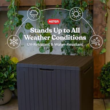 Keter City 30 Gallon Resin Outdoor Storage Box and Patio Furniture Side Table for Pool and Garden Accessories, Brown - Image 5