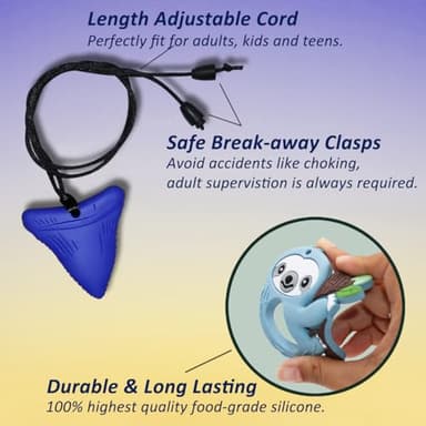 Chew Necklaces for Sensory Kids Boys Girls, 6 Pack Chewy Necklace Sensory Toys for Kids with Autism, Silicone Oral Motor Aids Chew Toys for Children Adults Reduce Fidgeting - Image 3